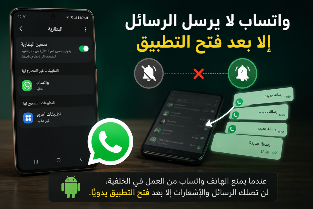 واتساب لا يرسل الرسائل إلا بعد فتح التطبيق بسبب توقفه عن العمل في الخلفية على هاتف أندرويد