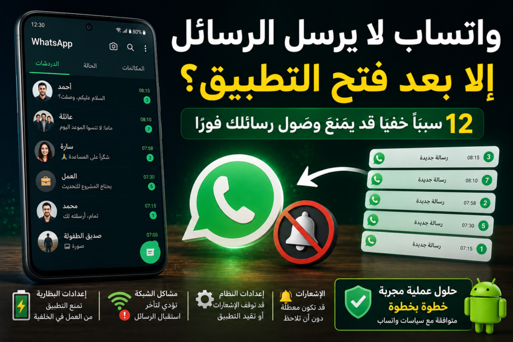 واتساب لا يرسل الرسائل إلا بعد فتح التطبيق؟ 12 سببًا خفيًا قد يمنع وصول رسائلك فورًا واتساب لا يرسل الرسائل إلا بعد فتح التطبيق