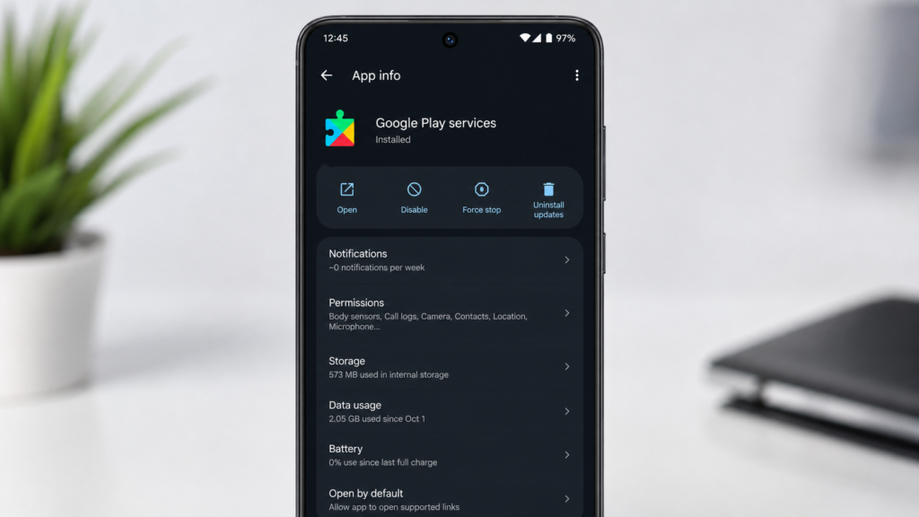 إعدادات Google Play Services لحل مشكلة تحميل التطبيقات
